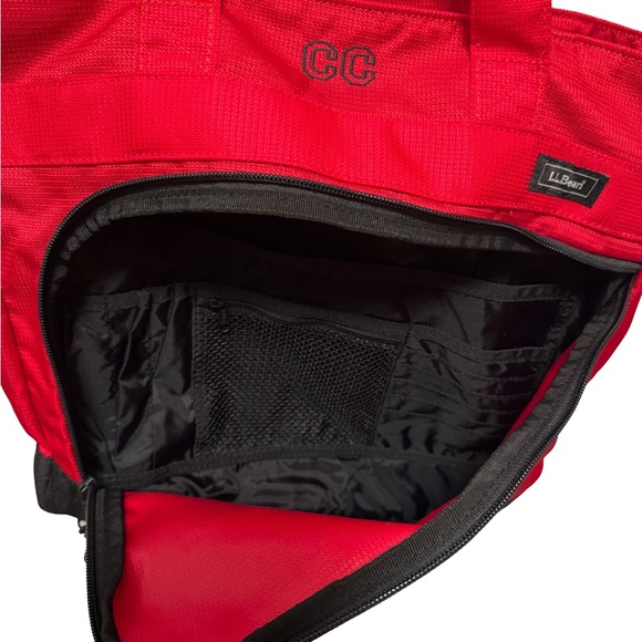 L.L.Bean Red Utility Tote Bag Zip Top Boat Tote Style Gym Travel Bag - Picture 2 of 10